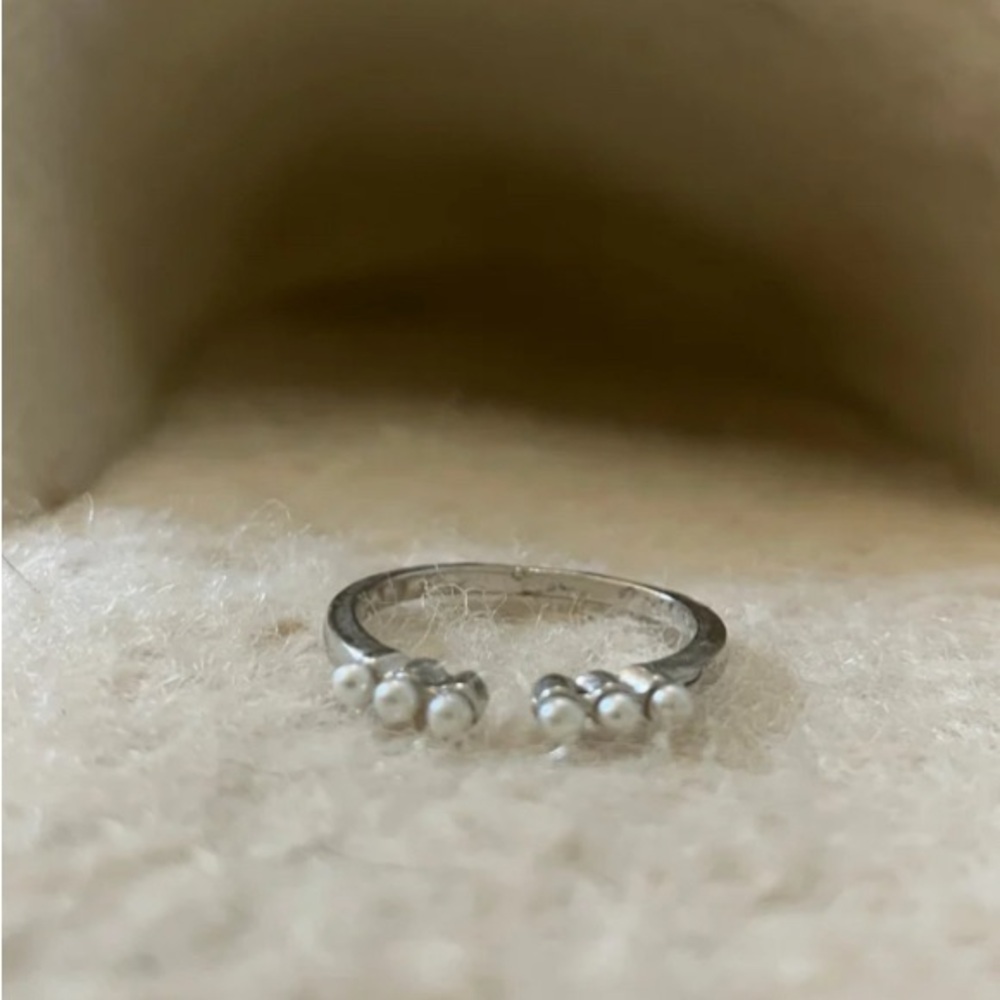 Silver Faux Pearl Open Ring